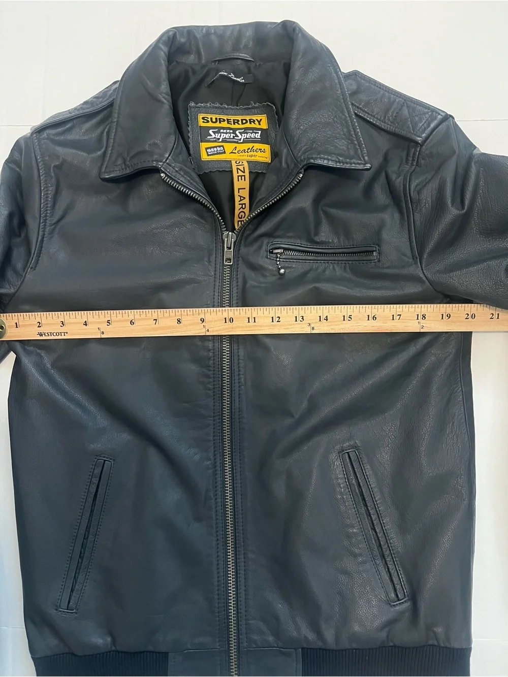 Superdry Super Speed Leather Jacket Black Italian Leather Moto Slim Fit Sz L